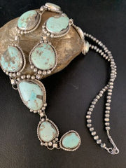 Navajo Blue Turquoise Lariat Necklace | Dry Creek Sterling Silver | 30" | Native American Handmade | 13773