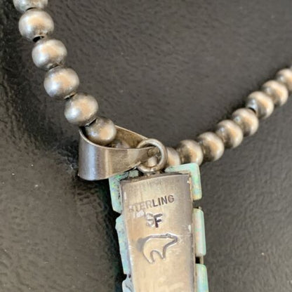 Navajo White Opal Inlay Pendant | Sterling Silver | 2" | Authentic Native American Handmade | 10917