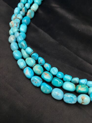 Navajo Nacozari Turquoise Nugget Bead Necklace | 3 Strand | 21" | Authentic Native American Handmade | 2763