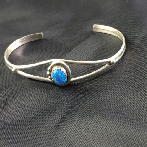 Native American Indian Blue Opal Bracelet | Sterling Silver | Handmade | 10175