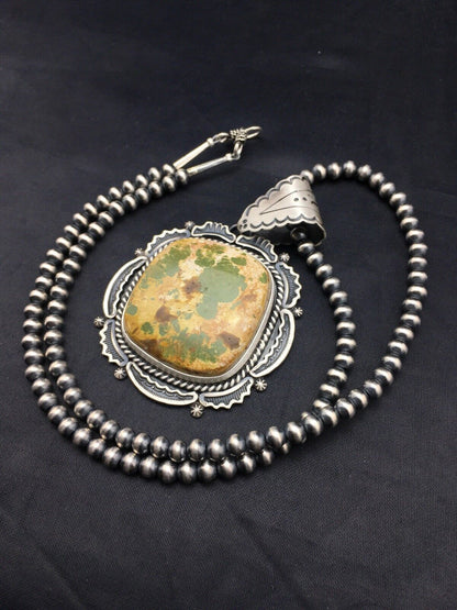 Navajo Royston Turquoise Pendant Necklace | Sterling Silver | Authentic Native American Handmade | 4215