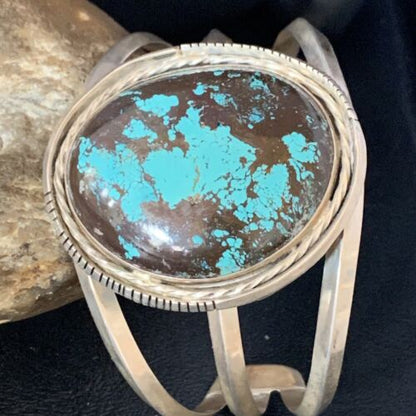 Native American Navajo Blue Turquoise Cuff Bracelet | Sterling Silver | Authentic Handmade | 14115
