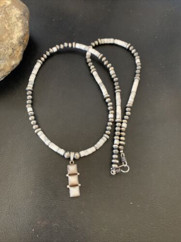 Navajo White Buffalo Turquoise Pendant Set | Sterling Silver | Authentic Native American Handmade | 12246
