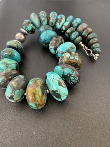 Navajo Pearls Sterling Silver Graduated Chunky Turquoise Necklace | Authentic Native American | 22" | 1749