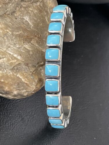 Sleeping Beauty Blue Turquoise Cuff Bracelet |  Sterling Silver | Authentic Native American Handmade | 1558