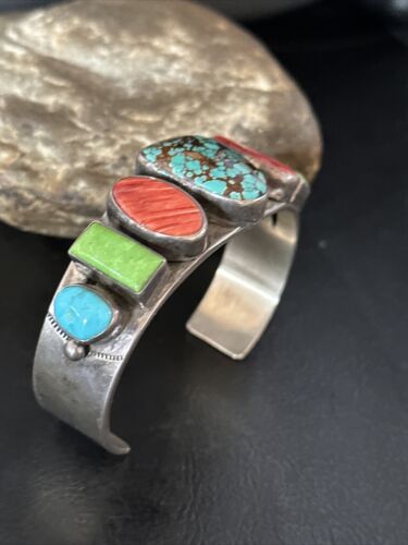 Navajo Turquoise Gaspeite Spiny Oyster Cuff Bracelet | Sterling Silver | Authentic Native American Handmade | 14815