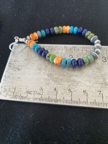 Navajo Sterling Silver Bead Earrings | Spiny, Turquoise & Lapis Dangle | Authentic Native American Handmade | 1413