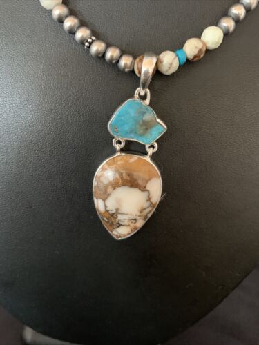 Navajo Wild Horse Turquoise Pendant Necklace | Authentic Native American Sterling Silver | Multi-Stone | 13294
