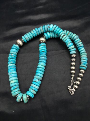 Navajo Men's Sterling Silver Blue Turquoise Necklace | Authentic Native American | 20" | Graduated | 2946