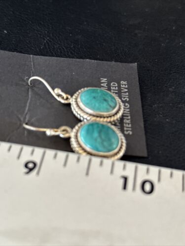 Navajo Blue Turquoise Dangle Earrings | Sterling Silver | 1" | Authentic Native American Handmade | 14772