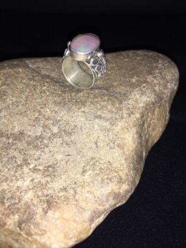 Southwestern Navajo White Mabe Pearl Ring | Sterling Silver | Sz 8 | 01726
