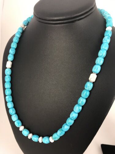 Navajo Blue Turquoise & Howlite Necklace | Sterling Silver | 21" | Authentic Native American Handmade | 3395