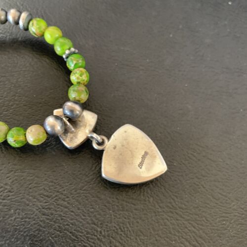 Navajo Green Gaspeite Turquoise Pendant | Sterling Silver | Authentic Native American Handmade | 12360