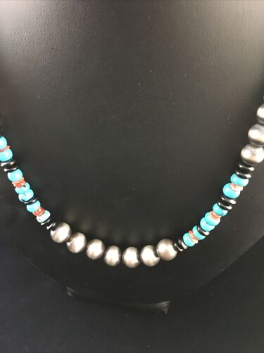 Southwestern Navajo Blue Turquoise Spiny Oyster Necklace | Sterling Silver | 18" | 10045