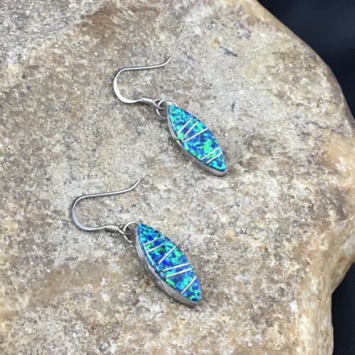 Navajo Blue Opal Inlay Turquoise Earrings | Sterling Silver | Authentic Native American Handmade | 2011