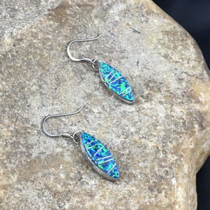 Navajo Blue Opal Inlay Turquoise Earrings | Sterling Silver | Authentic Native American Handmade | 2011