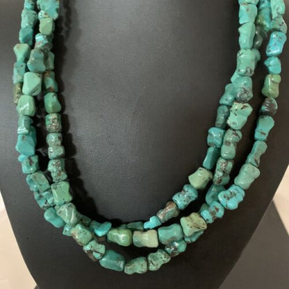 Navajo Green Turquoise Bone Bead Necklace | 3 Strand | Sterling Silver | 01992