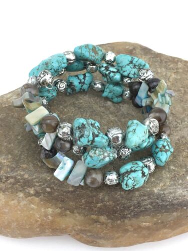 Native American Navajo Turquoise Bracelet | Stainless Steel Memory Wire | 1318