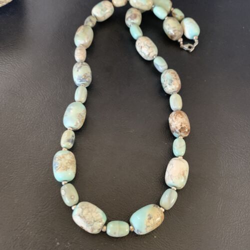 Navajo Blue Turquoise Bead Necklace | Sterling Silver | 20" | Authentic Native American Handmade | 12966