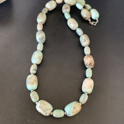 Navajo Blue Turquoise Bead Necklace | Sterling Silver | 20" | Authentic Native American Handmade | 12966