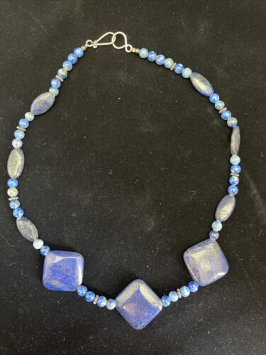 Native American Denim Lapis Strand Necklace | Sterling Silver | Men's 18" | 1753