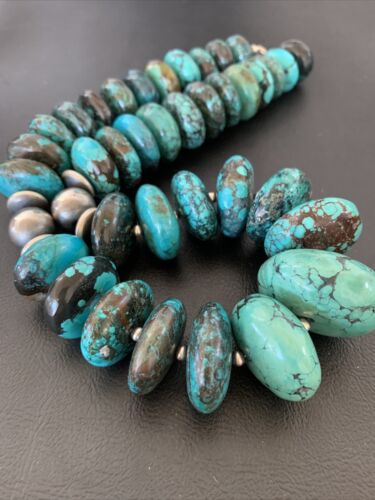 Navajo Pearls Sterling Silver Graduated Blue Chunky Turquoise Necklace | Authentic Native American | 22" | 01747