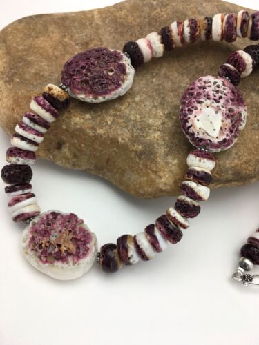 Navajo Purple Spiny Oyster Necklace | Sterling Silver | Authentic Native American Handmade | 20" | 2613