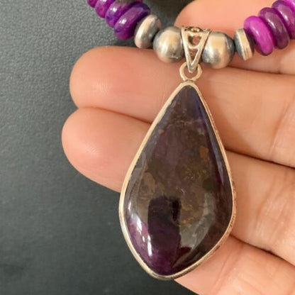 Navajo Purple Sugilite Pendant Necklace | Sterling Silver Pearls | Authentic Native American Handmade | 10330
