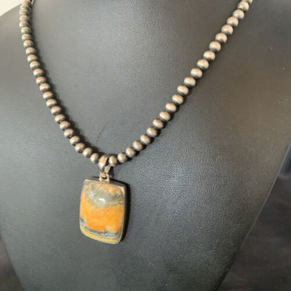 Navajo Bumblebee Jasper Pendant Necklace | Sterling Silver | Authentic Native American Handmade | 12725