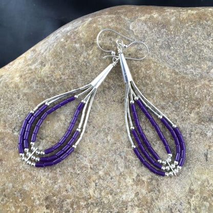 Handmade Liquid Silver Heishi Beads Purple Sugilite Earrings | Sterling Silver | 2" | 1989