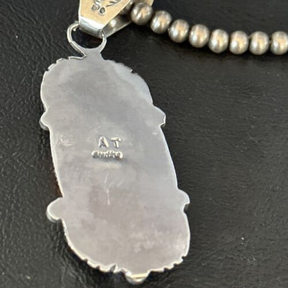 Navajo Orange Spiny Oyster Necklace Pendant | Sterling Silver | Authentic Native American Handmade | 14681