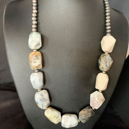 Navajo White Opal Bead Necklace | Sterling Silver | 20mm | 21" | Authentic Native American Handmade | 13983