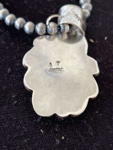 Men's Handmade Navajo Sterling Silver Beads Necklace | Lapis Pendant 2" | Authentic Native American | 1208