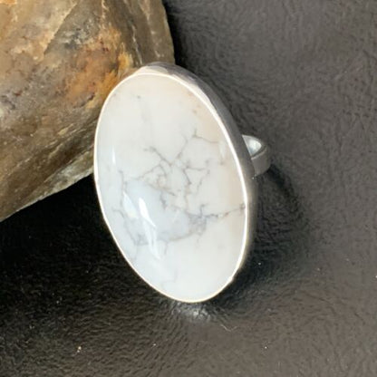 Adjustable Women's Navajo White Howlite Ring | Sterling Silver | Sz 8 | 11723