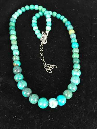 Navajo Spiderweb Turquoise Bead Necklace | Sterling Silver | 18" | Authentic Native American Handmade | 8463
