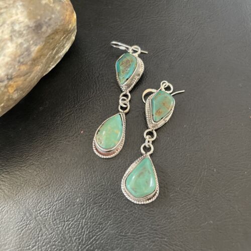 Navajo Royston Turquoise Dangle Earrings | Green Handmade | Sterling Silver | Authentic Native American | 1588