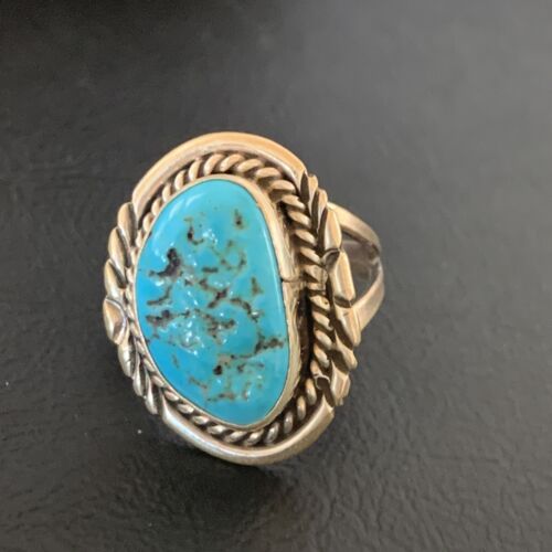 Navajo Blue Kingman Turquoise Ring | Sterling Silver | Sz 8.5 | Authentic Native American Handmade | 11922