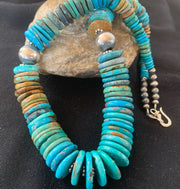 Navajo Graduated Blue Green Turquoise Necklace | Sterling Silver | Authentic Native American | 21" | 606