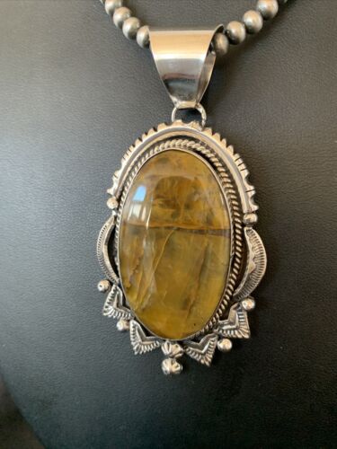 Men's Navajo Pearl Sterling Silver Necklace | Coffee Tiger's Eye Pendant | 11689