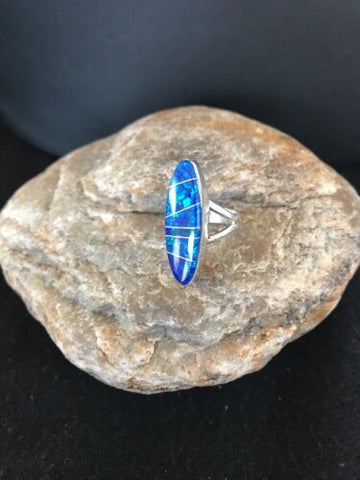 Native American Navajo Sterling Silver Blue Opal Inlay Ring Size 4.5