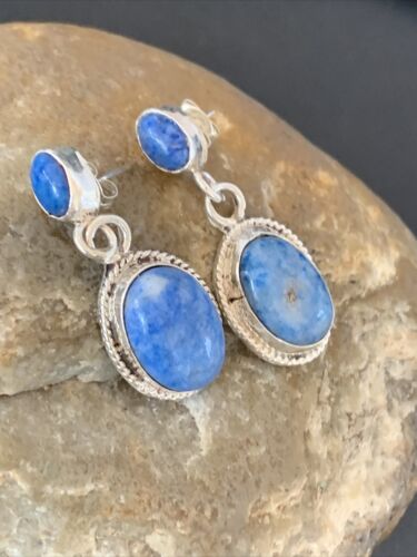 Navajo Denim Lapis Dangle Earrings | Sterling Silver | 1.1" | Authentic Native American Handmade | 1699