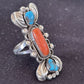 Navajo Kingman Turquoise & Coral Ring | Authentic Native American Sterling Silver | Multi-Stone | Sz 10 | 1292