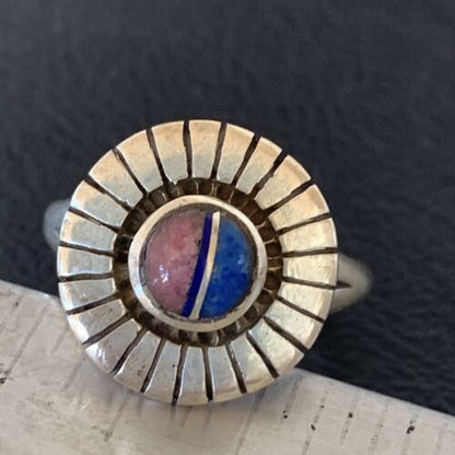 Native American Women's Navajo Blue Lapis Pink Coral Inlay Ring | Sz 6.5 | 11201