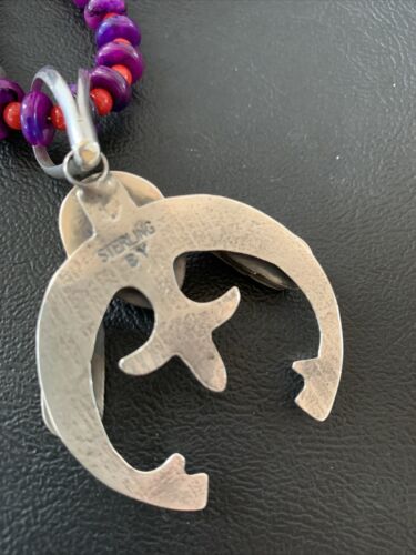 Navajo Sterling Silver Necklace with Purple Sugilite and Red Coral Naja Pendant | Authentic Native American Handmade | 02150