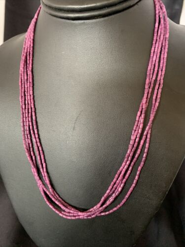 Navajo Purple Sugilite 5-Strand Necklace | Sterling Silver Rice Heishi | 20" | Authentic Native American Handmade | 12929