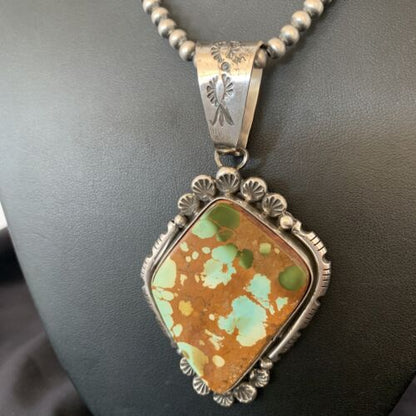 Navajo Royston Turquoise Pendant Men's Necklace | Sterling Silver | Native American Handmade | 10428