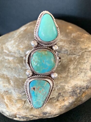 Navajo Sterling Silver Turquoise Ring | Authentic Native American Multi-Stone | Sz 11 | Blue Green | 2125