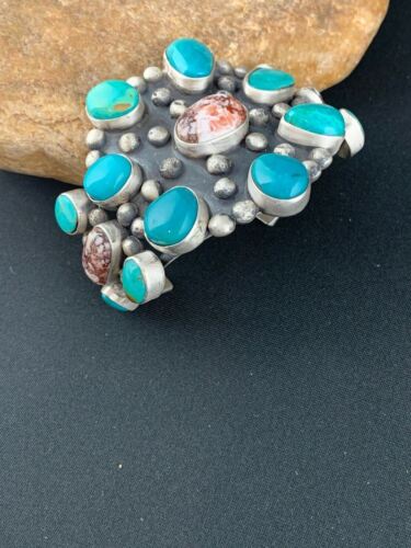 Men's Blue Turquoise Wild Horse Cuff Bracelet | Sterling Silver | Navajo Handmade | 4228 - Masha USA