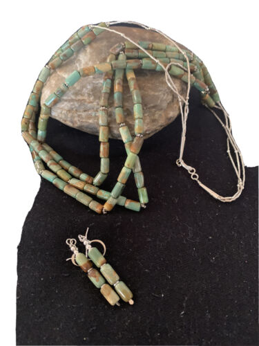 Royston Turquoise 3 Strand Heishi Necklace | Navajo Sterling Silver | Authentic Native American Handmade | 1203