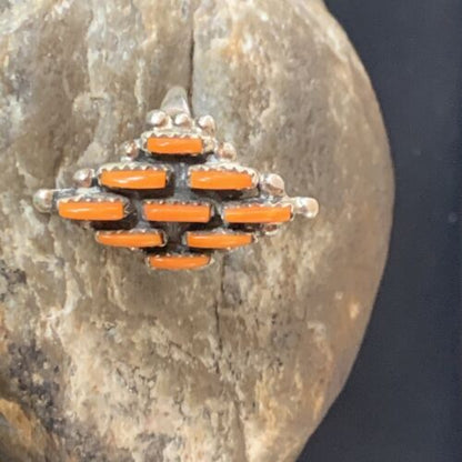 Navajo Orange Spiny Oyster Cluster Ring | Authentic Native American Sterling Silver | Multi-Stone | Sz 7.5 | 11926
